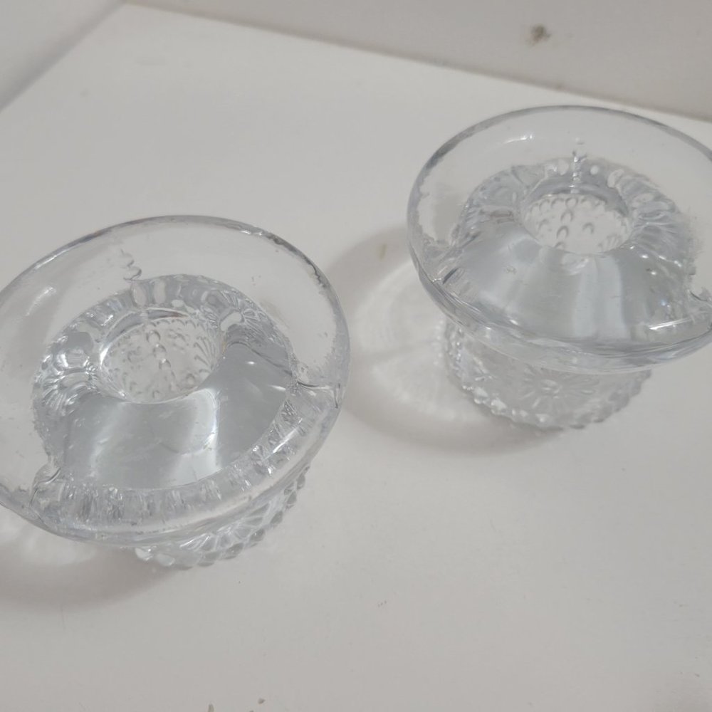 Vintage Kosta Boda Glass Candle Holders with Flowers on the base - Picture 2 of 3